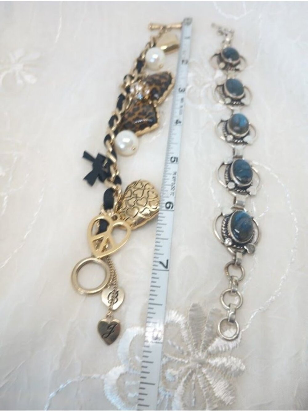 Betsey Johnson Leopard Print Heart Charm Bracelet & Labradorite Bracelets - Picture 10 of 10